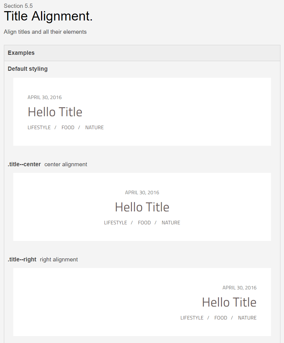 A KSS style guide using modifiers to render different states of a component